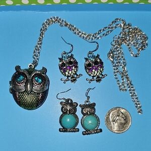 Owl Pendant Necklace and Earring Sets